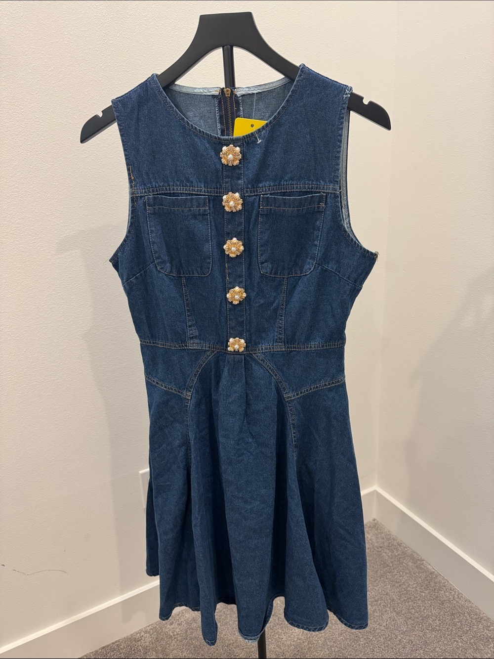 Sleeveless Blue Denim Fit & Flare Dress - Picture 4 of 4